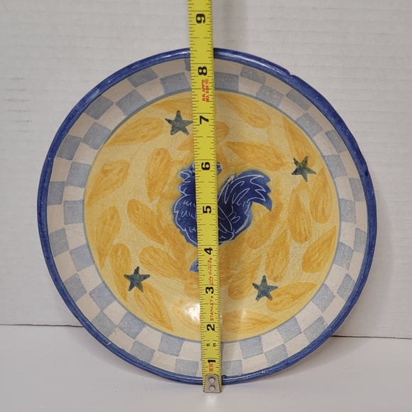 Dan Lasser Vintage Ceramic Stoneware Art Pottery Pasta Bowl Blue Chicken Rooster - Picture 7 of 7